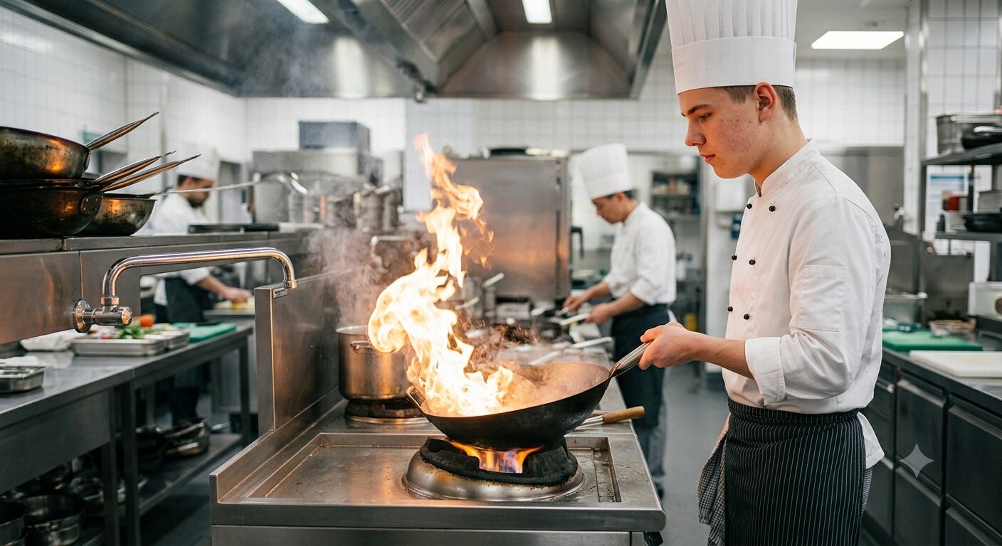 Koch bei der Arbeit in einer professionellen Küche